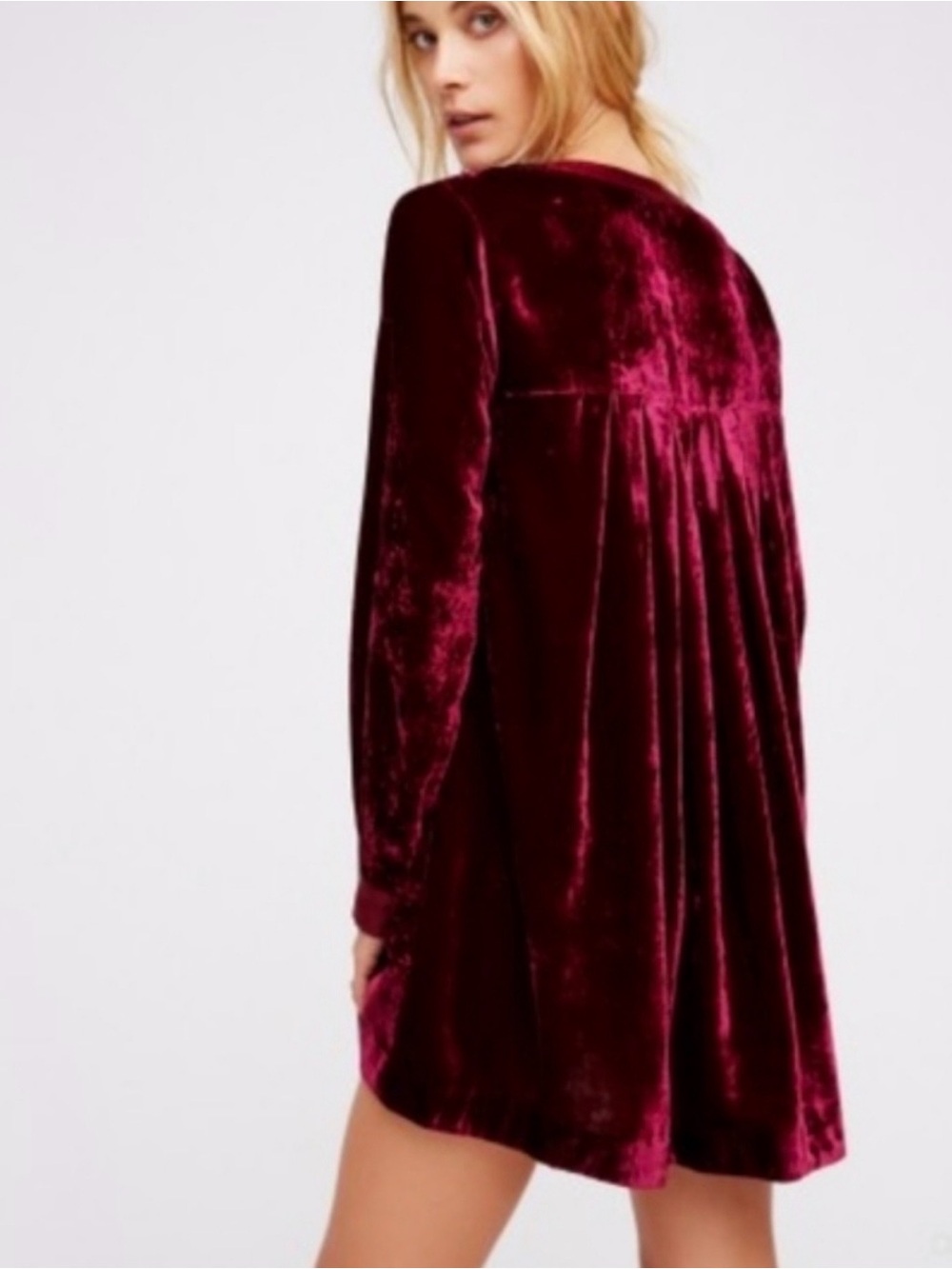 Free People Choose Me Velvet Mini Dress in Burgundy - Picture 2 of 12